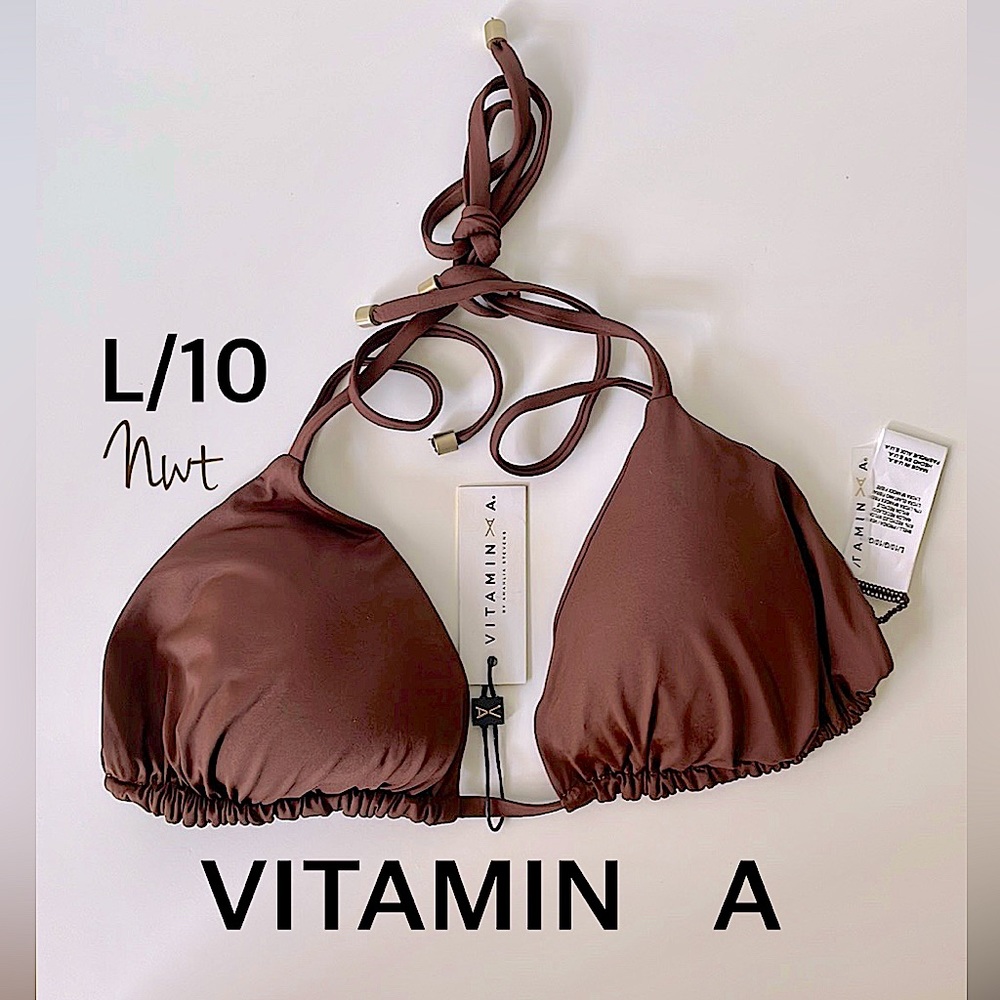 NWT Vitamin A expresso brown GIA smooth chocolate triangle bikini top 10 L new